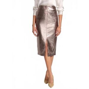 NWT Brochu Walker Esme Mica Metallic Vegan Leather Midi Pencil Skirt Luxury L